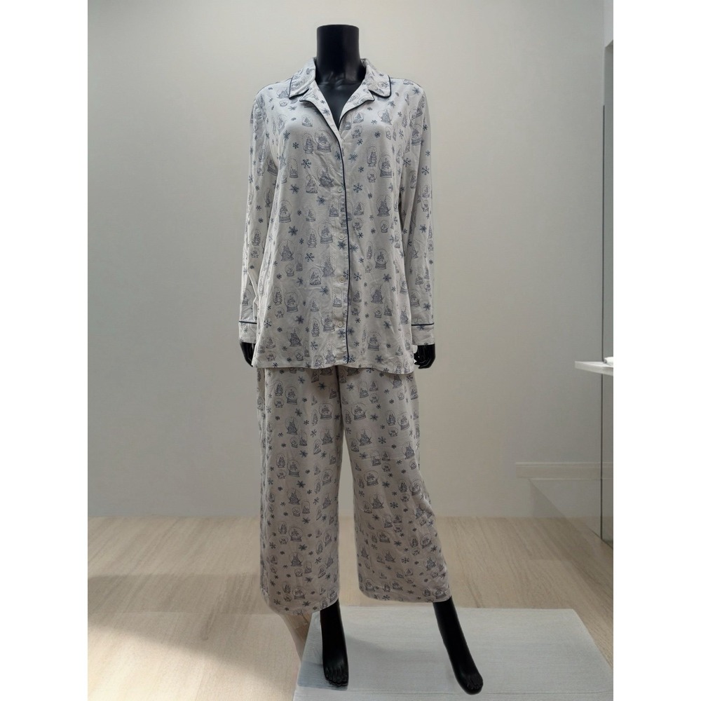 Soma Pajama Set‎ XL Winter Snow Globe Print Button Up Top Pants